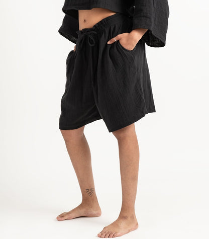 Organic Muslin Breeze Shorts - Black