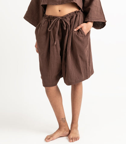 Organic Muslin Breeze Shorts - Chocolate