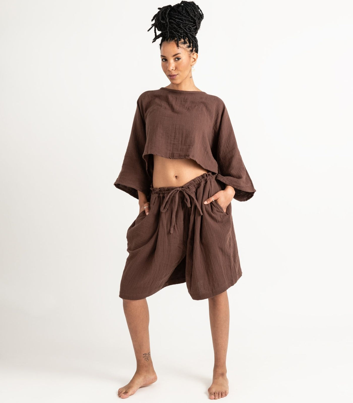 Organic Muslin Breeze Shorts - Chocolate
