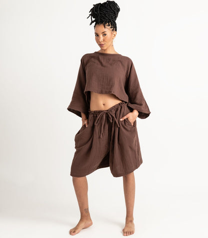 Organic Muslin Breeze Shorts - Chocolate