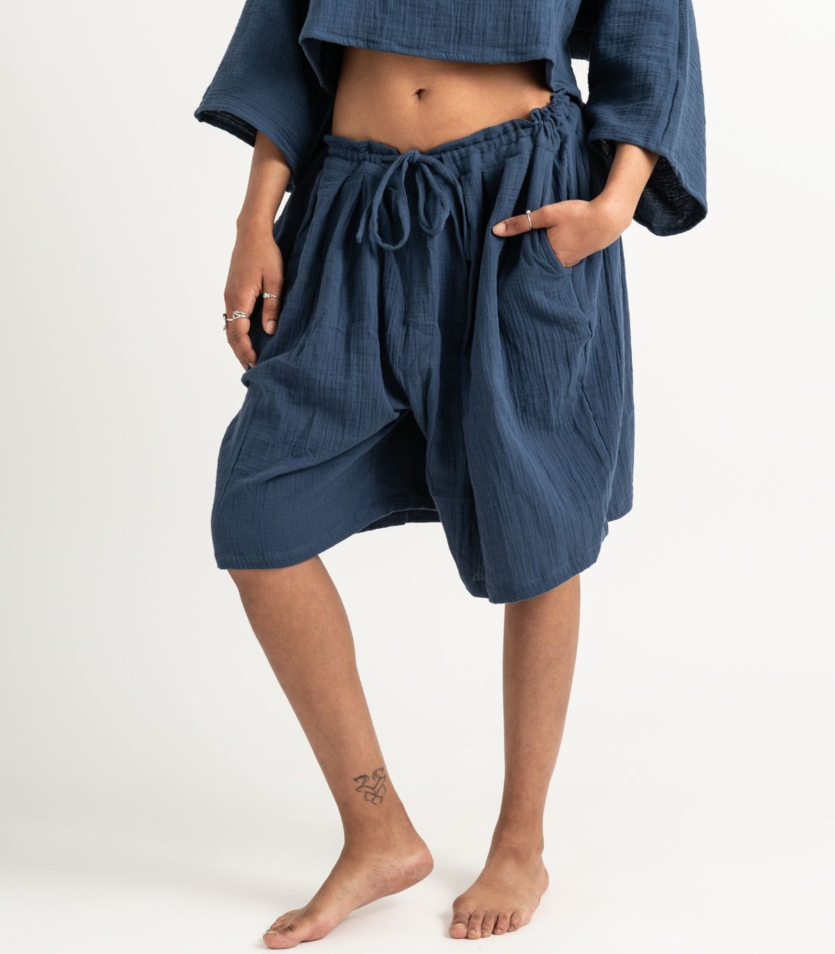 Organic Muslin Breeze Shorts - Indigo