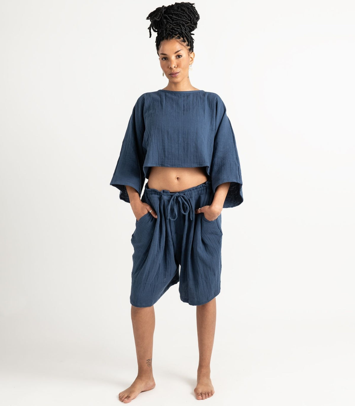 Organic Muslin Breeze Shorts - Indigo