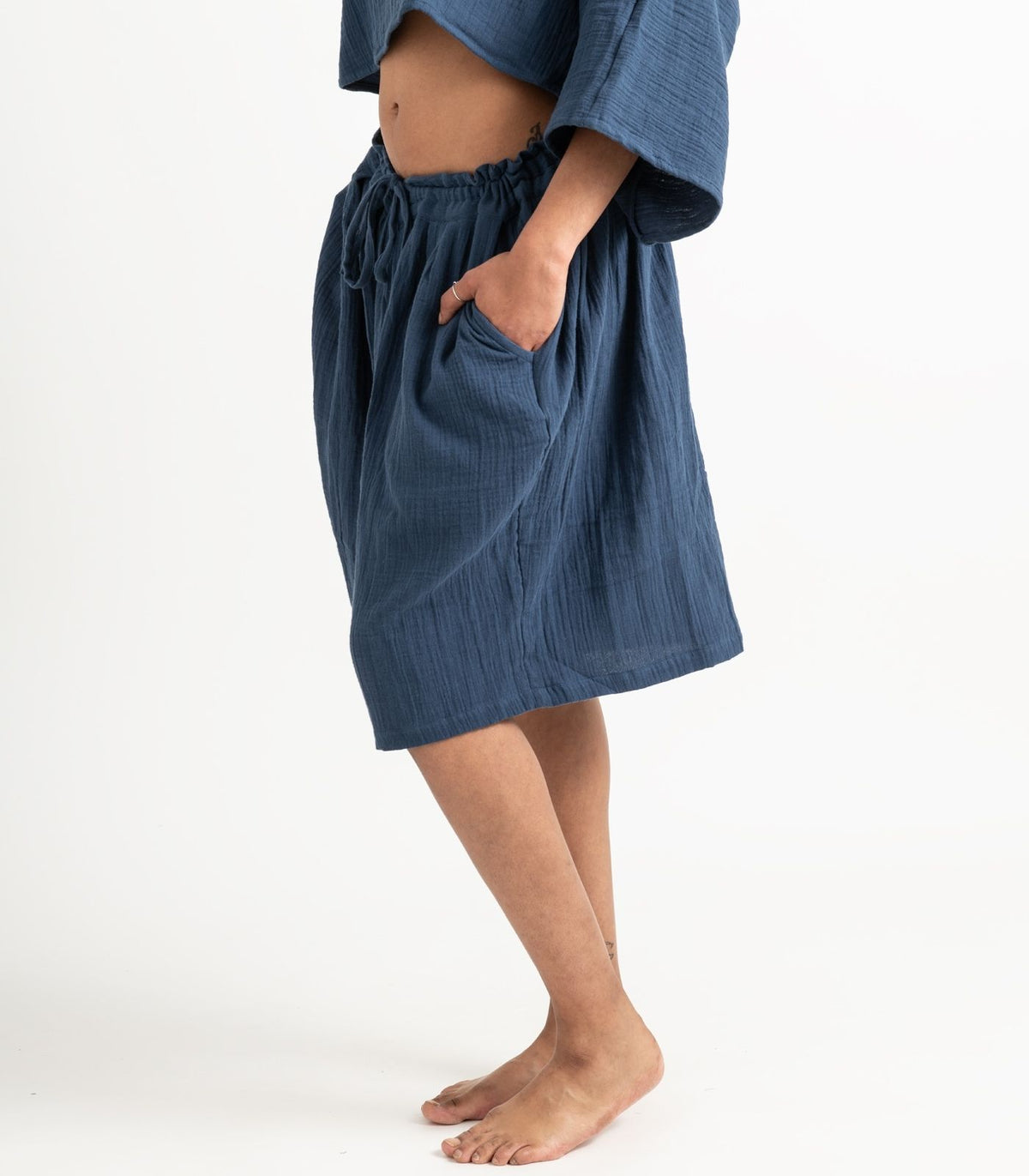 Organic Muslin Breeze Shorts - Indigo