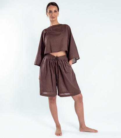 Organic Voile Breeze Shorts - Chocolate