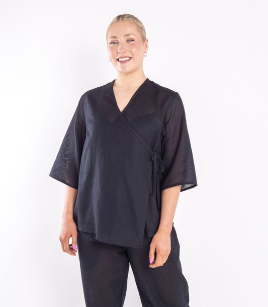 Organic Cotton Canopy Wrap Top (Khadi) - BLack
