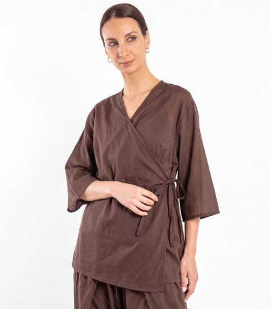 Organic Cotton Canopy Wrap Top (Voile) - Chocolate