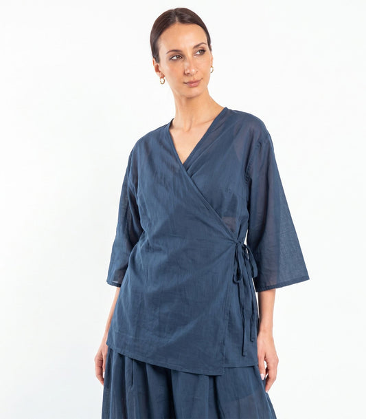 Organic Cotton Canopy Wrap Top (Voile) - Indigo