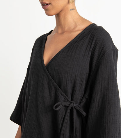 Organic Muslin Canopy Wrap Top - Black