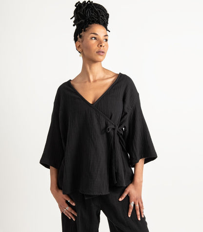 Organic Muslin Canopy Wrap Top - Black
