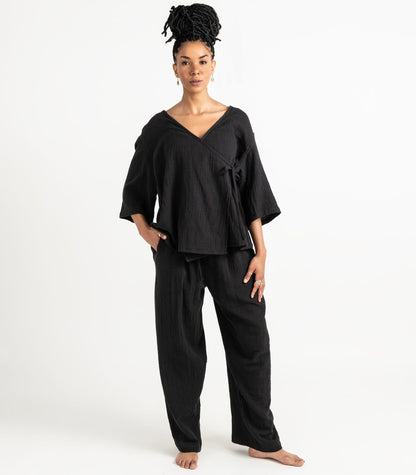 Organic Muslin Canopy Wrap Top - Black