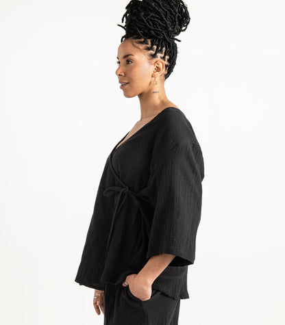 Organic Muslin Canopy Wrap Top - Black