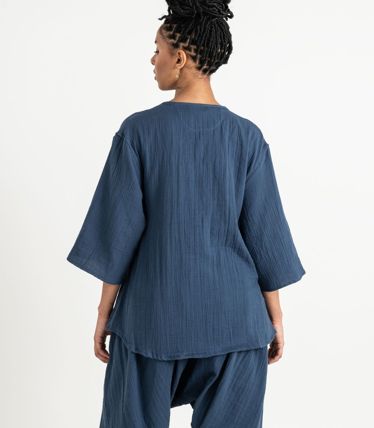 Organic Muslin Canopy Wrap Top - Indigo