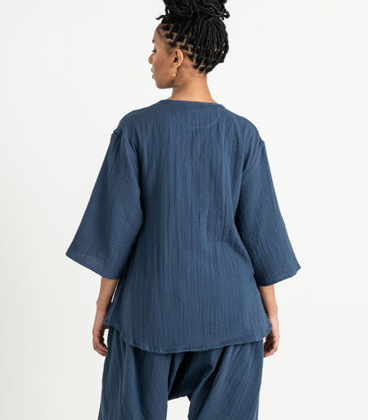 Organic Muslin Canopy Wrap Top - Indigo