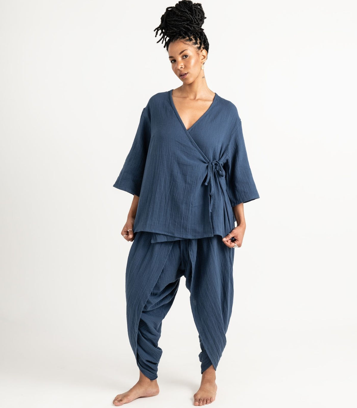Organic Muslin Canopy Wrap Top - Indigo