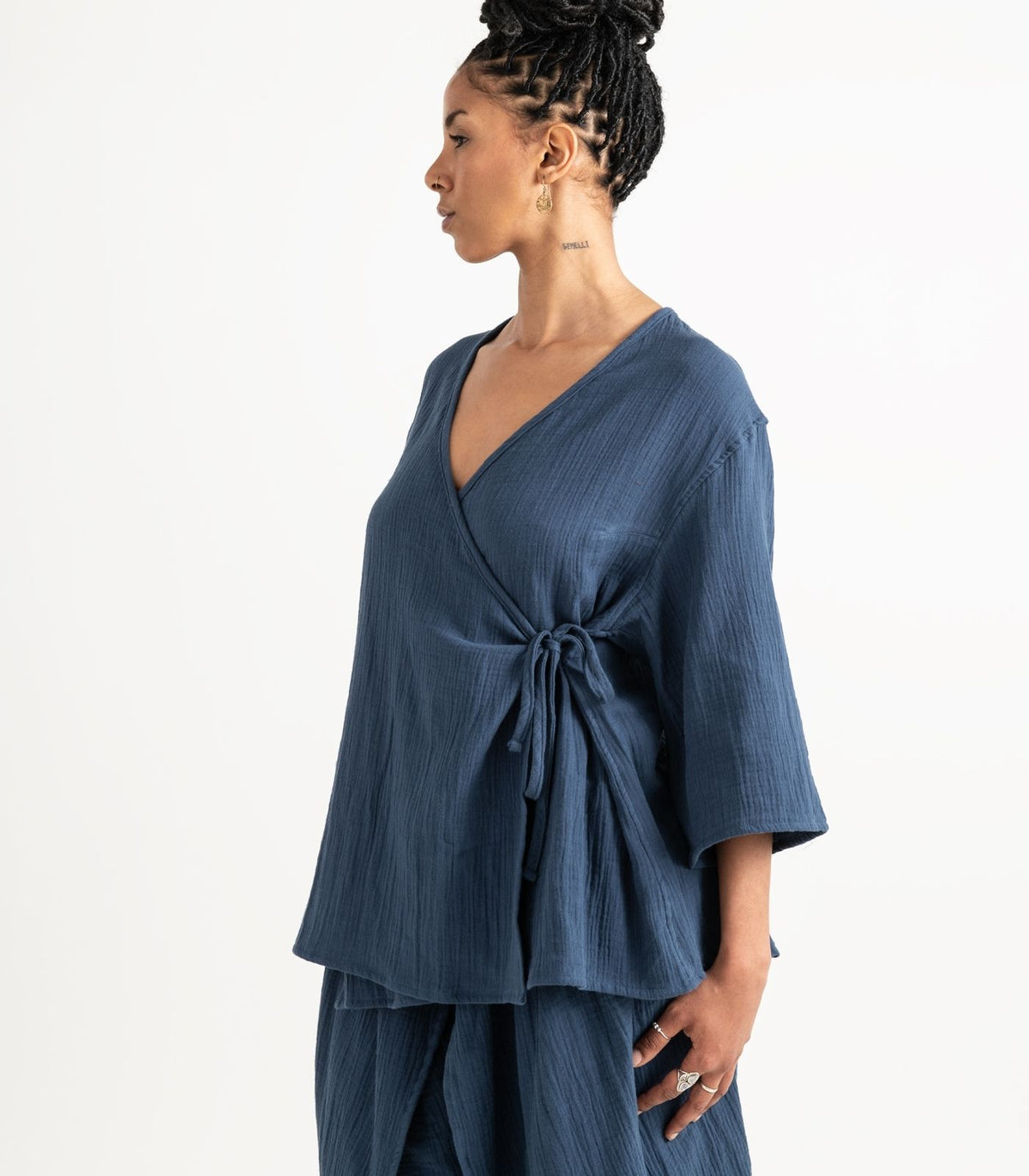 Organic Muslin Canopy Wrap Top - Indigo