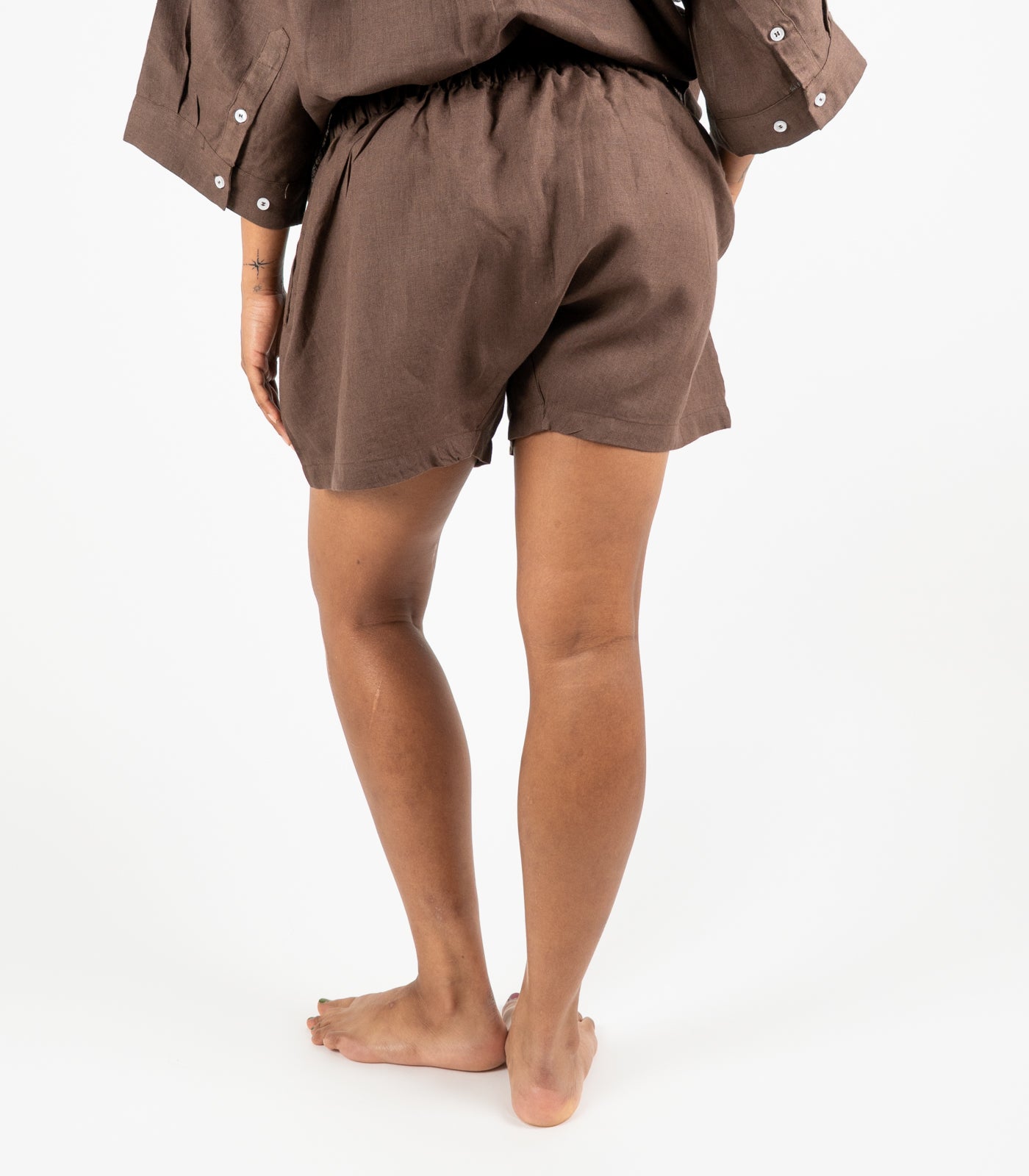 Organic Linen Boxy Lounge Shorts - Chocolate