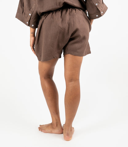 Organic Linen Boxy Lounge Shorts - Chocolate