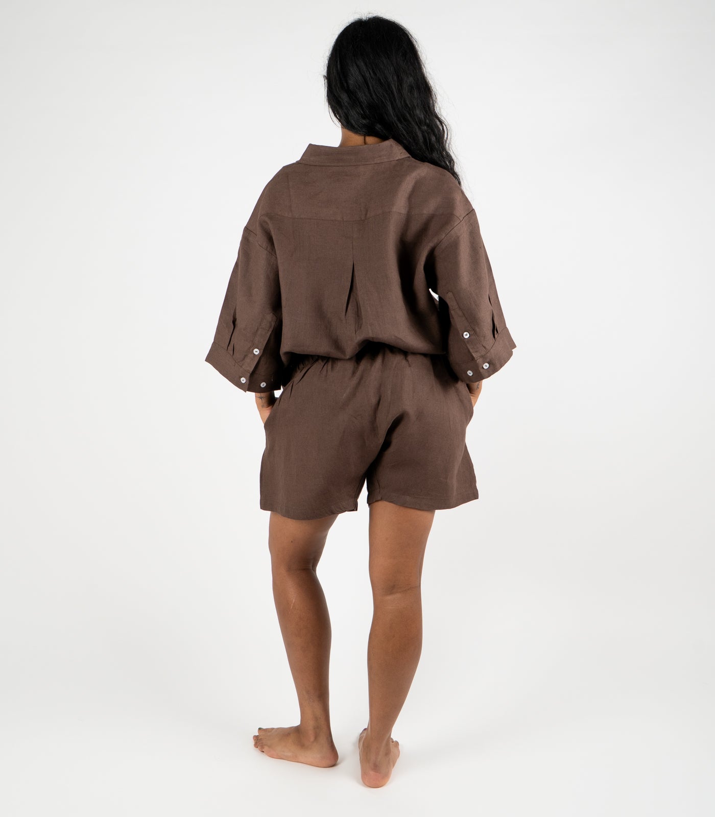 Organic Linen Boxy Lounge Shorts - Chocolate