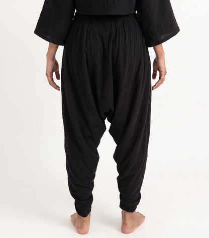 Organic Muslin Dhoti Pants - Black