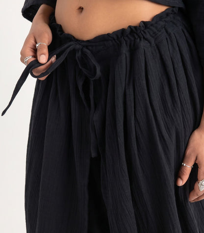 Organic Muslin Dhoti Pants - Black