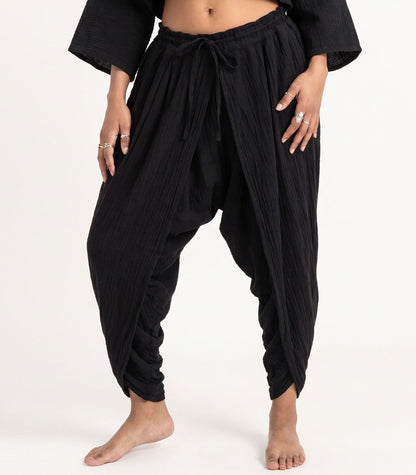 Organic Muslin Dhoti Pants - Black