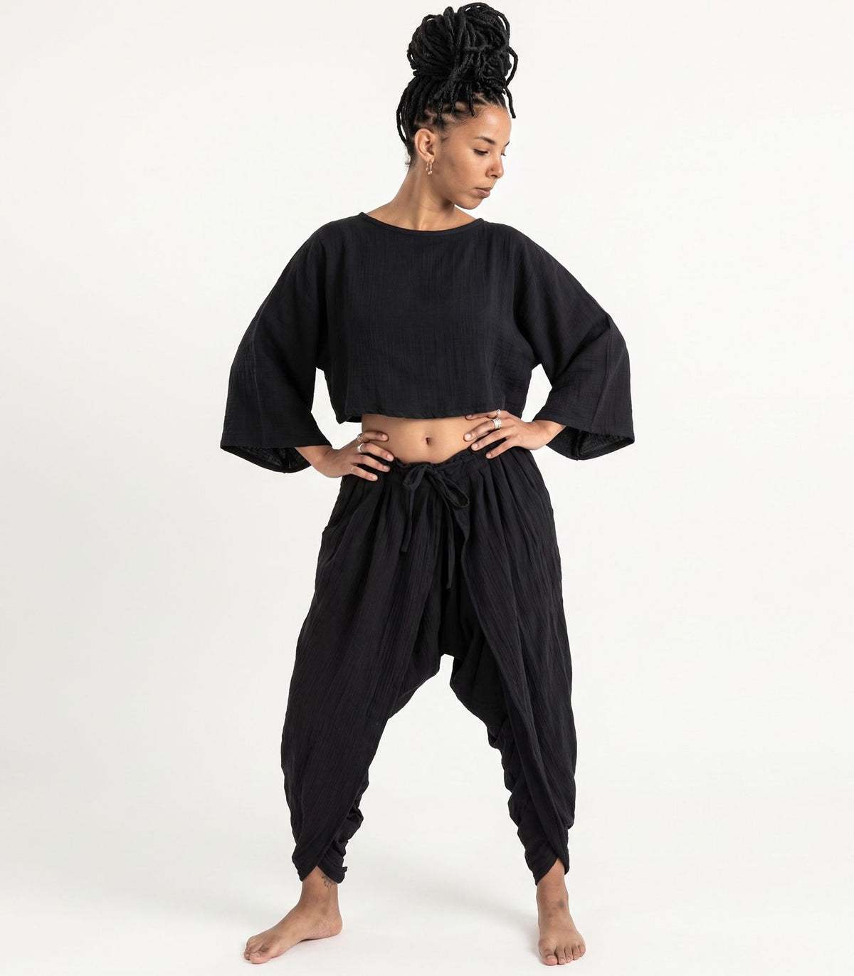 Organic Muslin Dhoti Pants - Black