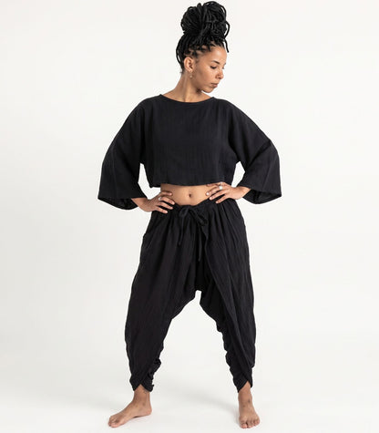 Organic Muslin Dhoti Pants - Black