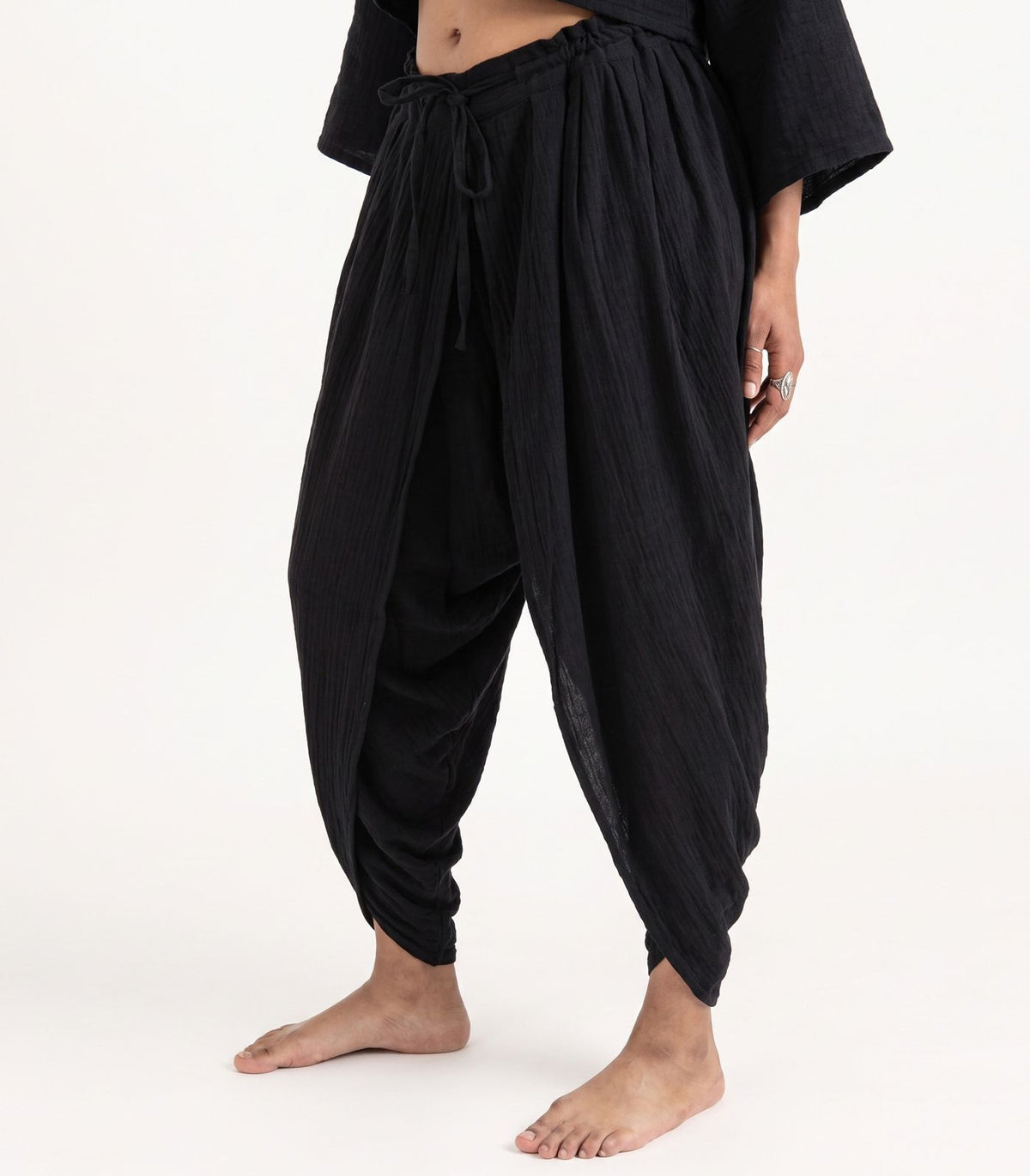 Organic Muslin Dhoti Pants - Black
