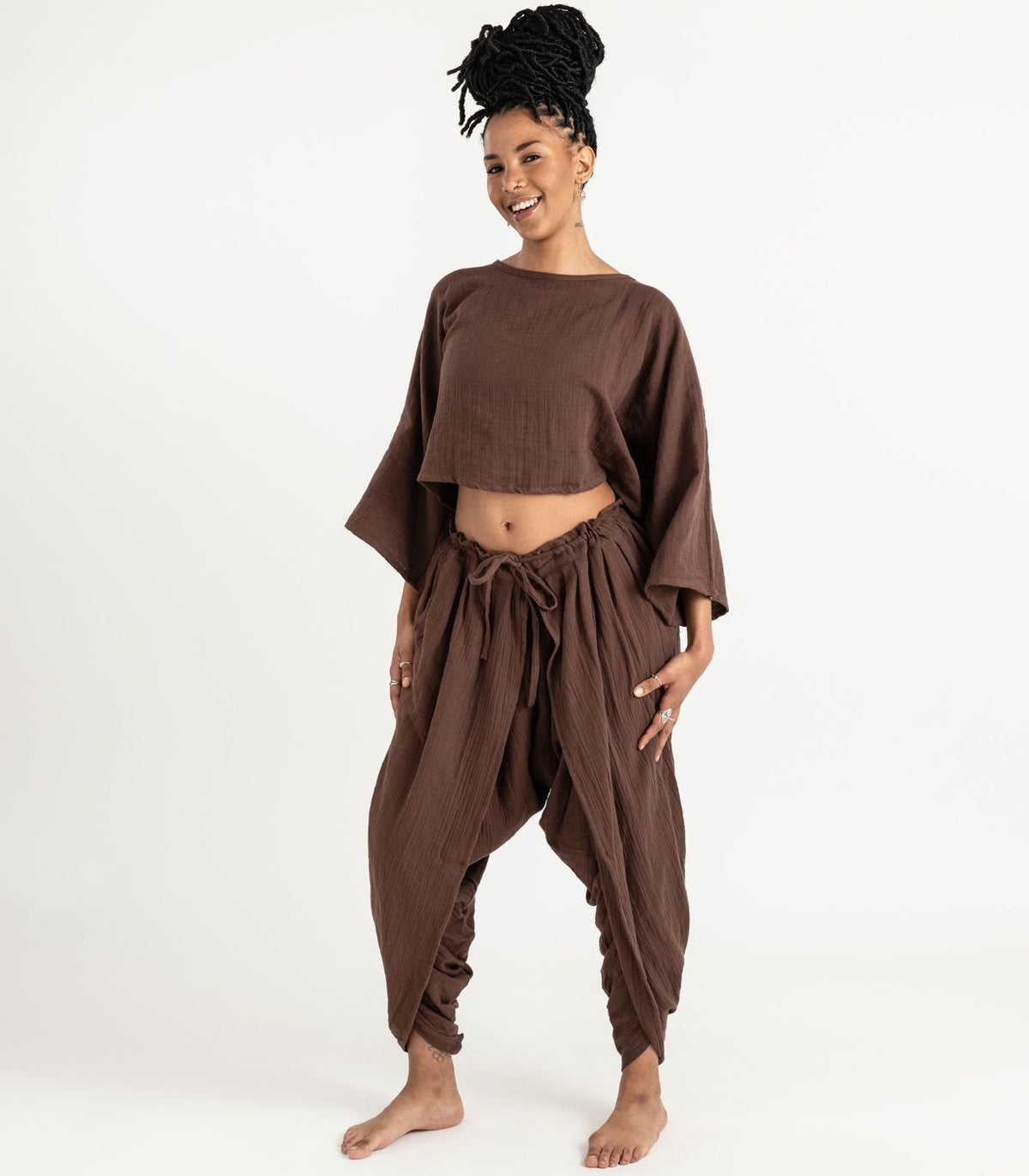 Organic Muslin Dhoti Pants - Chocolate