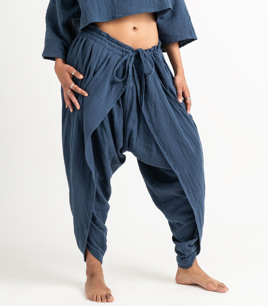 Organic Muslin Dhoti Pants - Indigo