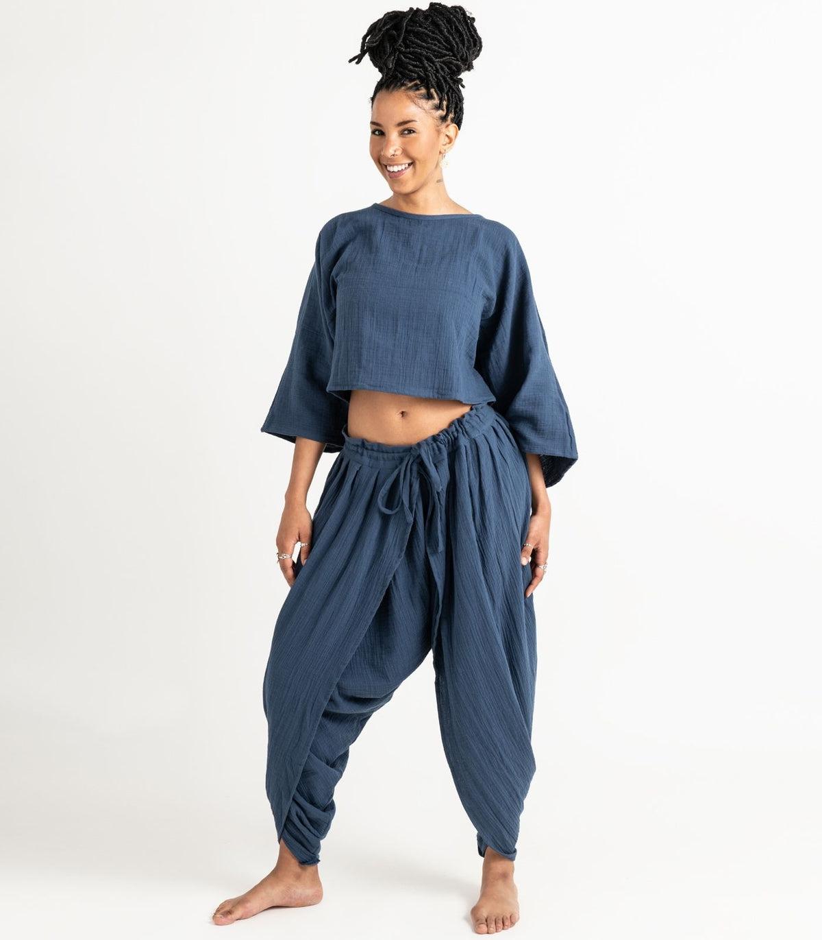 Organic Muslin Dhoti Pants - Indigo