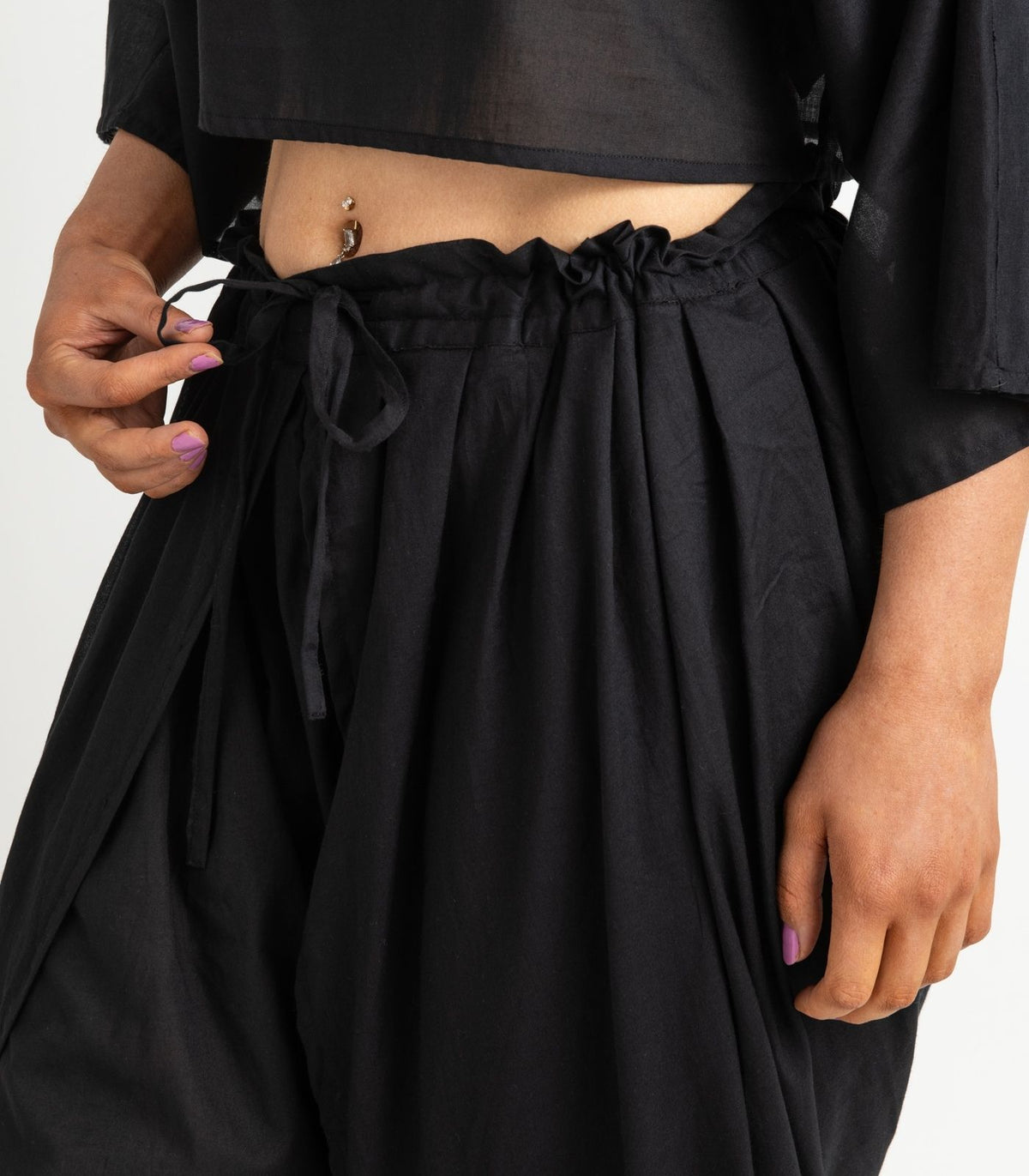 Organic Voile Dhoti Pants - Black