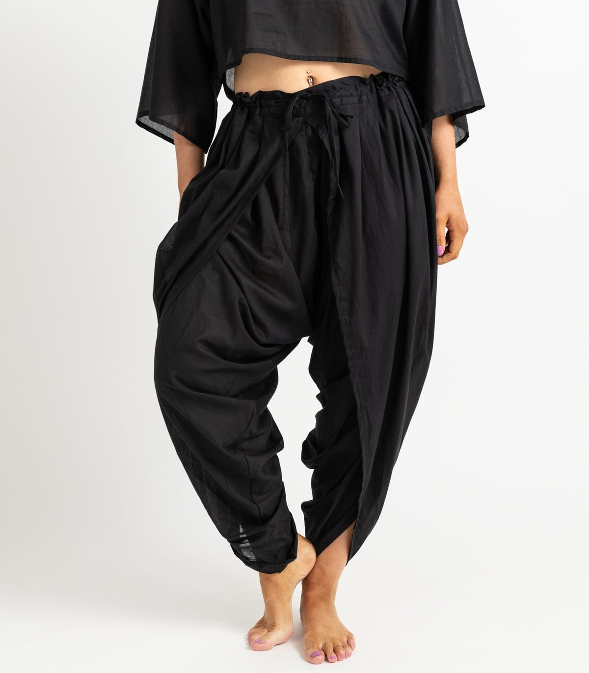 Organic Voile Dhoti Pants - Black