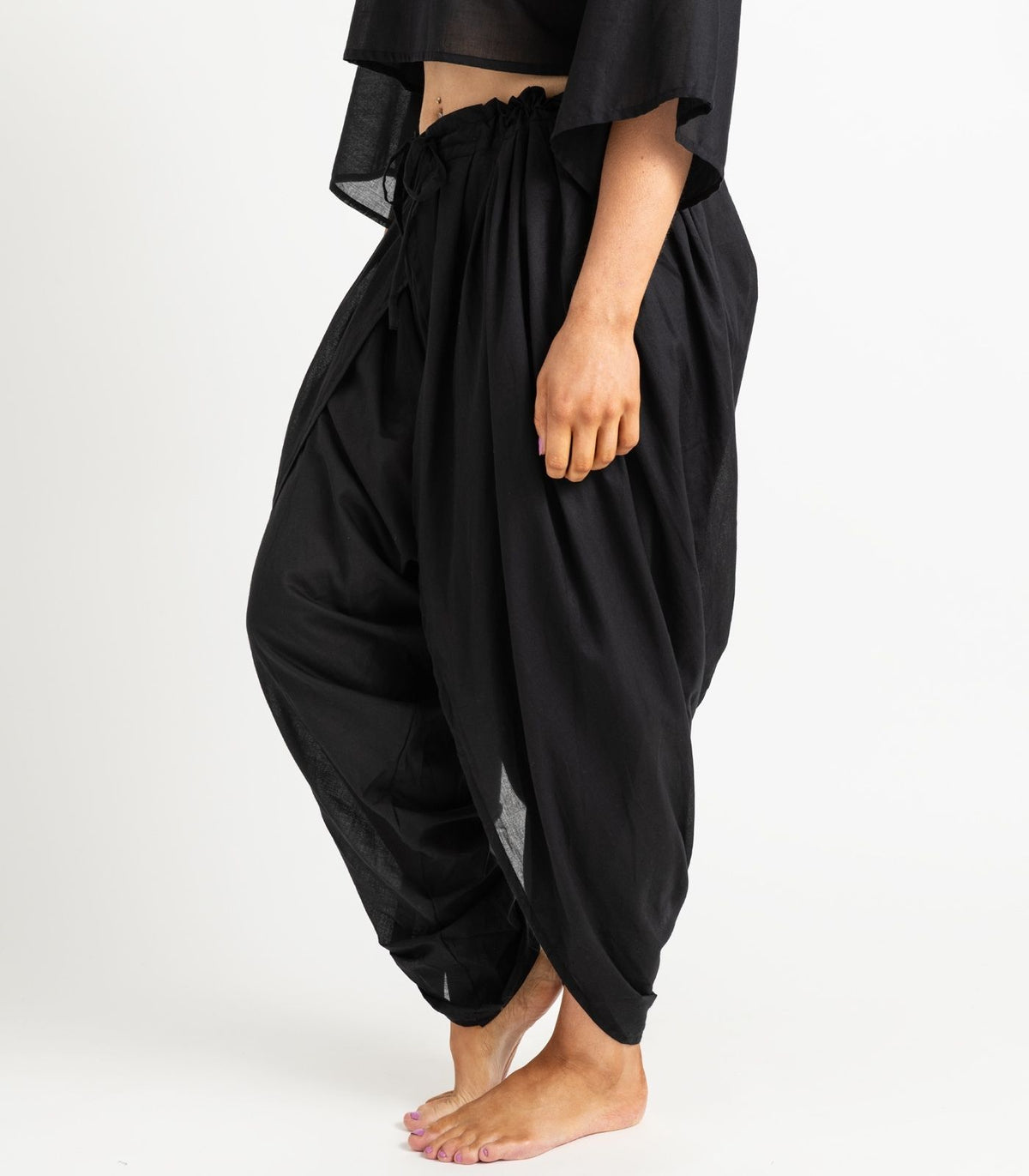 Organic Voile Dhoti Pants - Black