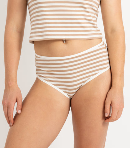 Bhumi Organic Cotton - Stripe - Hi Cut Brief (2 Pack) - Tan Stripe