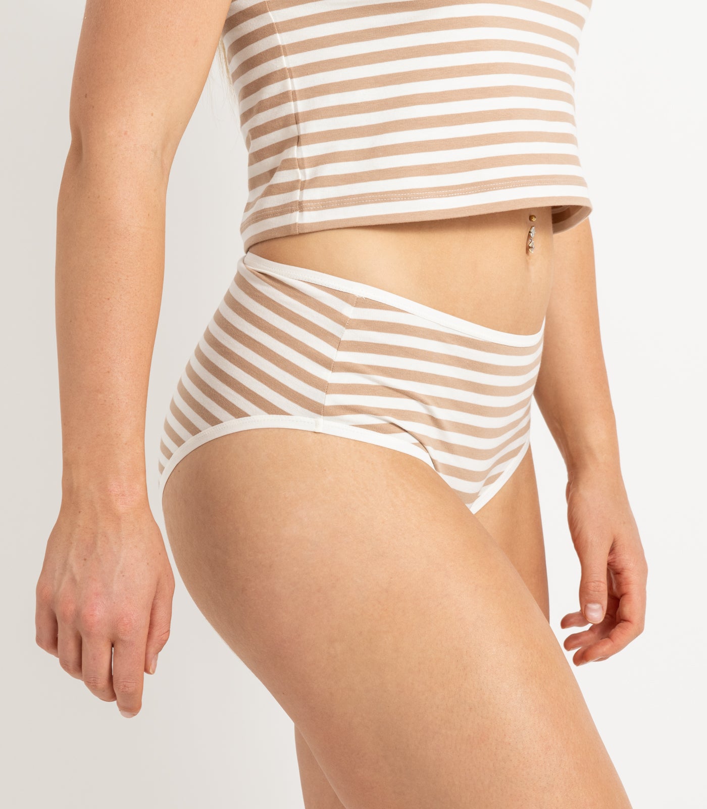 Bhumi Organic Cotton - Stripe - Hi Cut Brief (2 Pack) - Tan Stripe