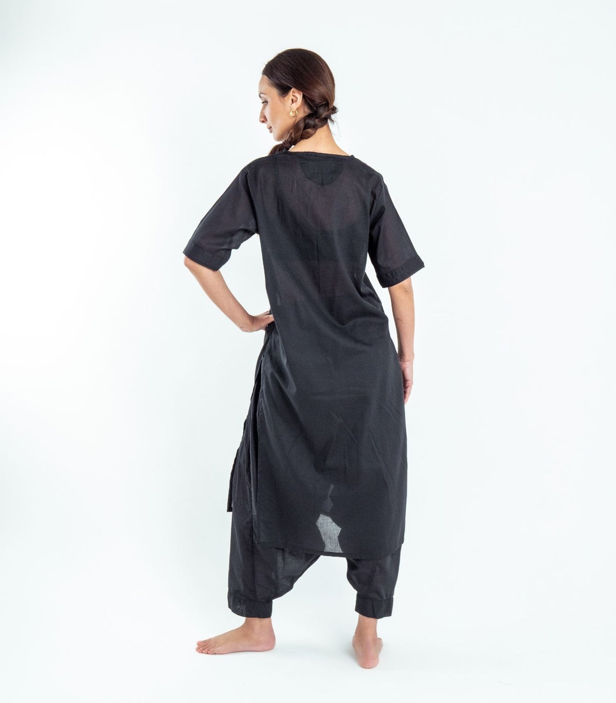 Organic Cotton Kurta Top Short Sleeve (Voile) - Black