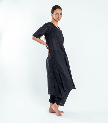 Organic Cotton Kurta Top Short Sleeve (Voile) - Black