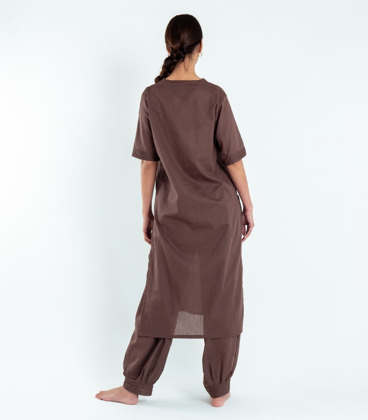 Organic Cotton Kurta Top Short Sleeve (Voile) - Chocolate