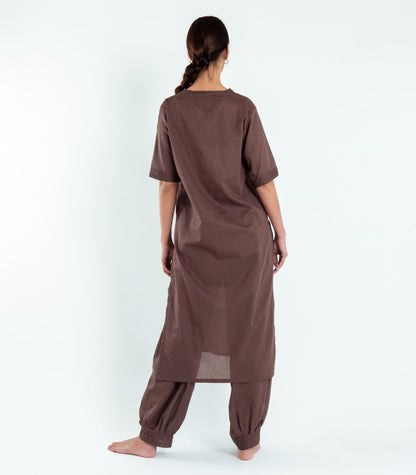 Organic Cotton Kurta Top Short Sleeve (Voile) - Chocolate