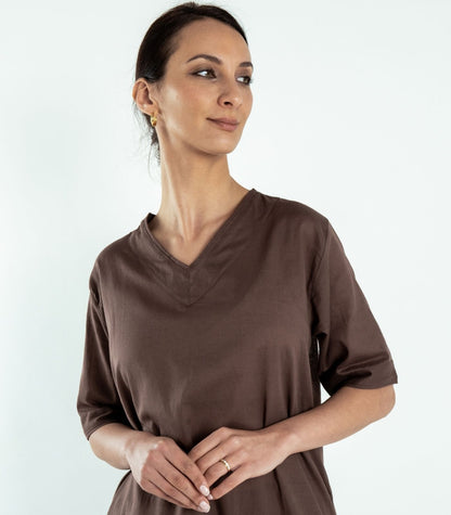 Organic Cotton Kurta Top Short Sleeve (Voile) - Chocolate