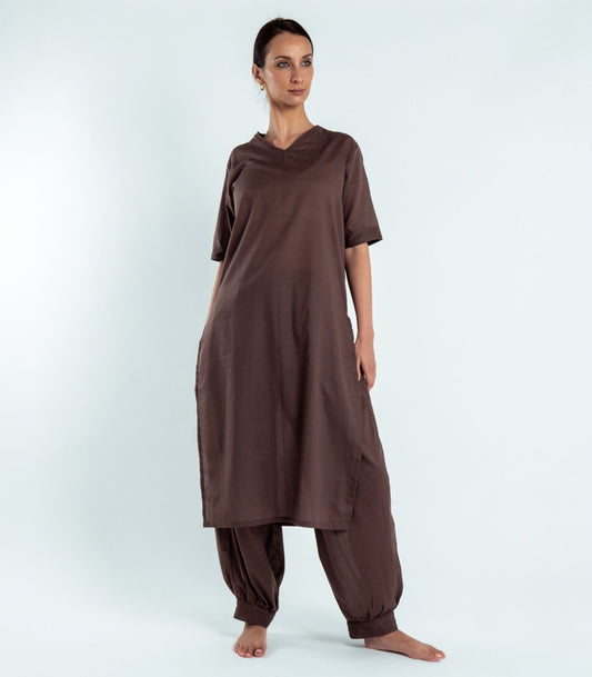 Organic Cotton Kurta Top Short Sleeve (Voile) - Chocolate