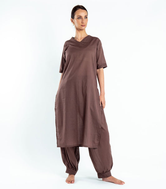 Organic Cotton Kurta Top Short Sleeve (Voile) - Chocolate