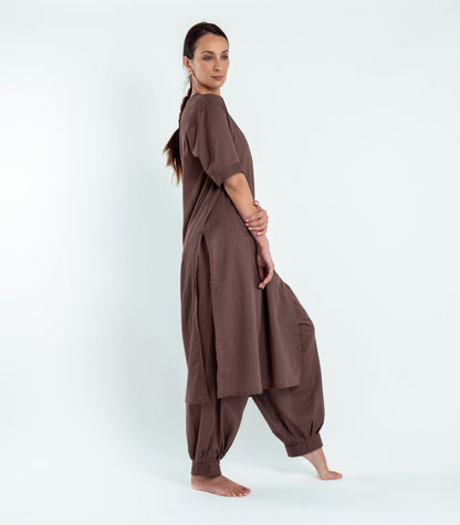 Organic Cotton Kurta Top Short Sleeve (Voile) - Chocolate