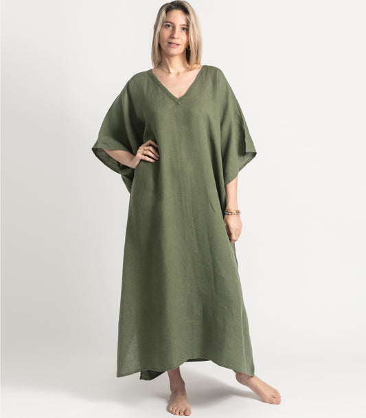 Bhumi Organic Cotton - Linen Kaftan - Bronze Green