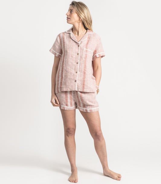 Bhumi Organic Cotton - Linen Short PJ Set - Rust Stripe