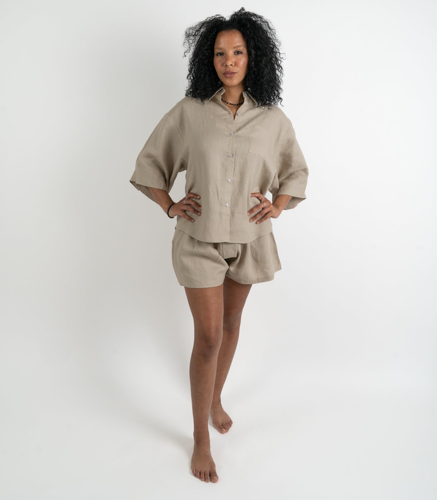 Organic Linen Boxy Lounge Shorts - Raw