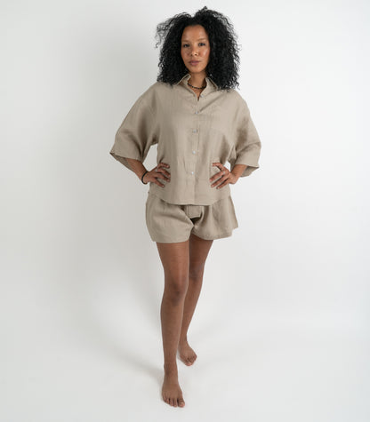 Organic Linen Boxy Lounge Shorts - Raw