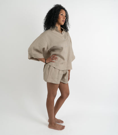 Organic Linen Boxy Lounge Shorts - Raw