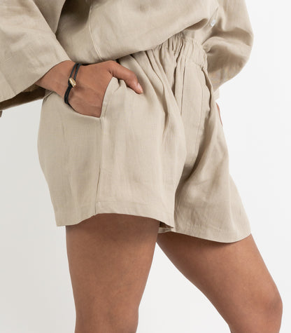 Organic Linen Boxy Lounge Shorts - Raw